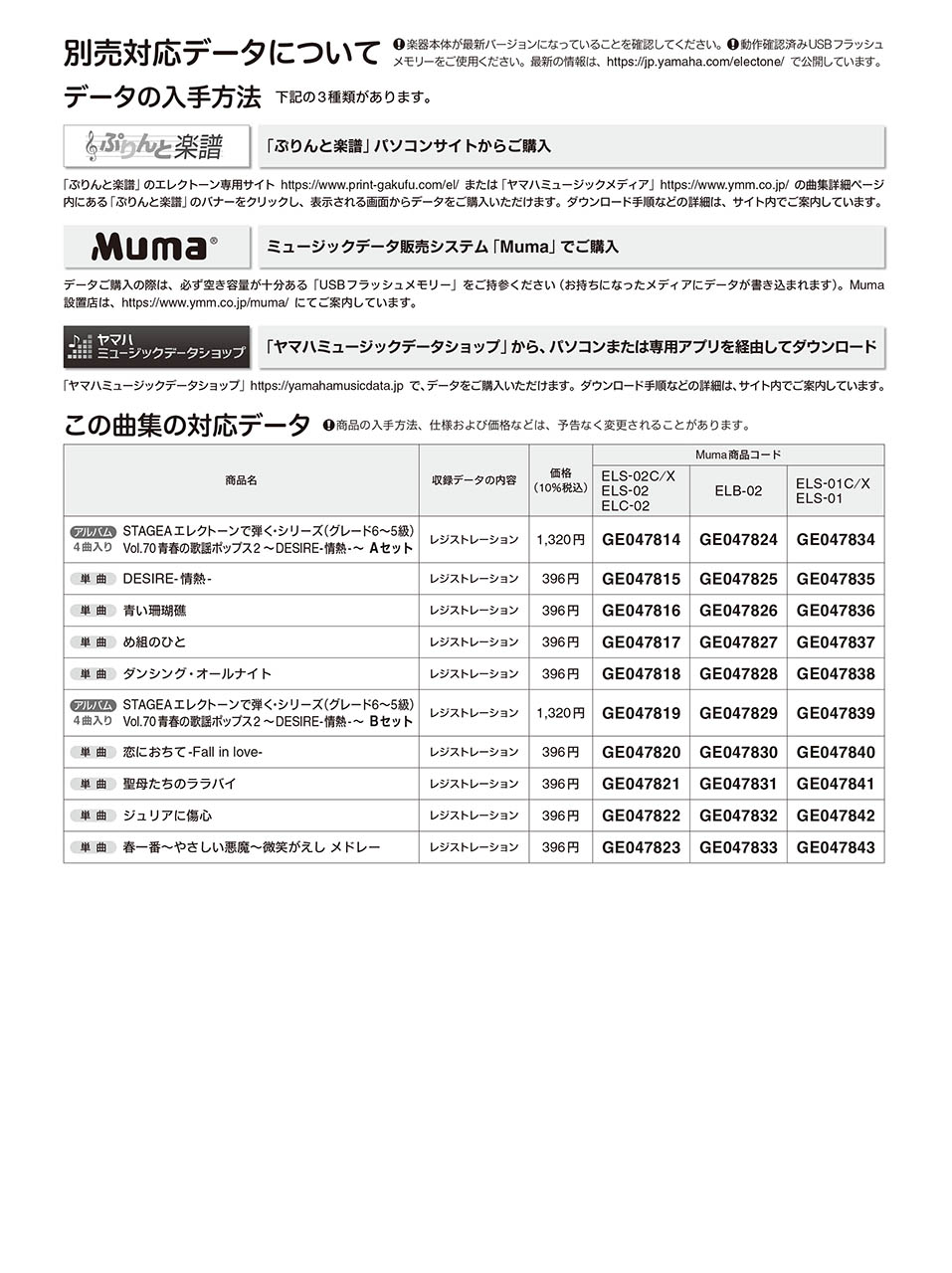 ヤマハ】STAGEA エレクトーンで弾く 6~5級 Vol.70 青春の歌謡ポップス