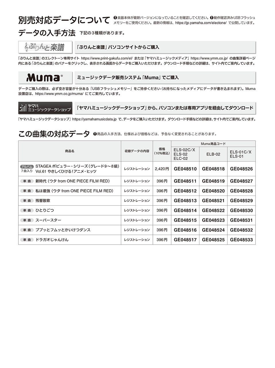 ヤマハ】STAGEA ポピュラー 9～8級 Vol.61 やさしくひける