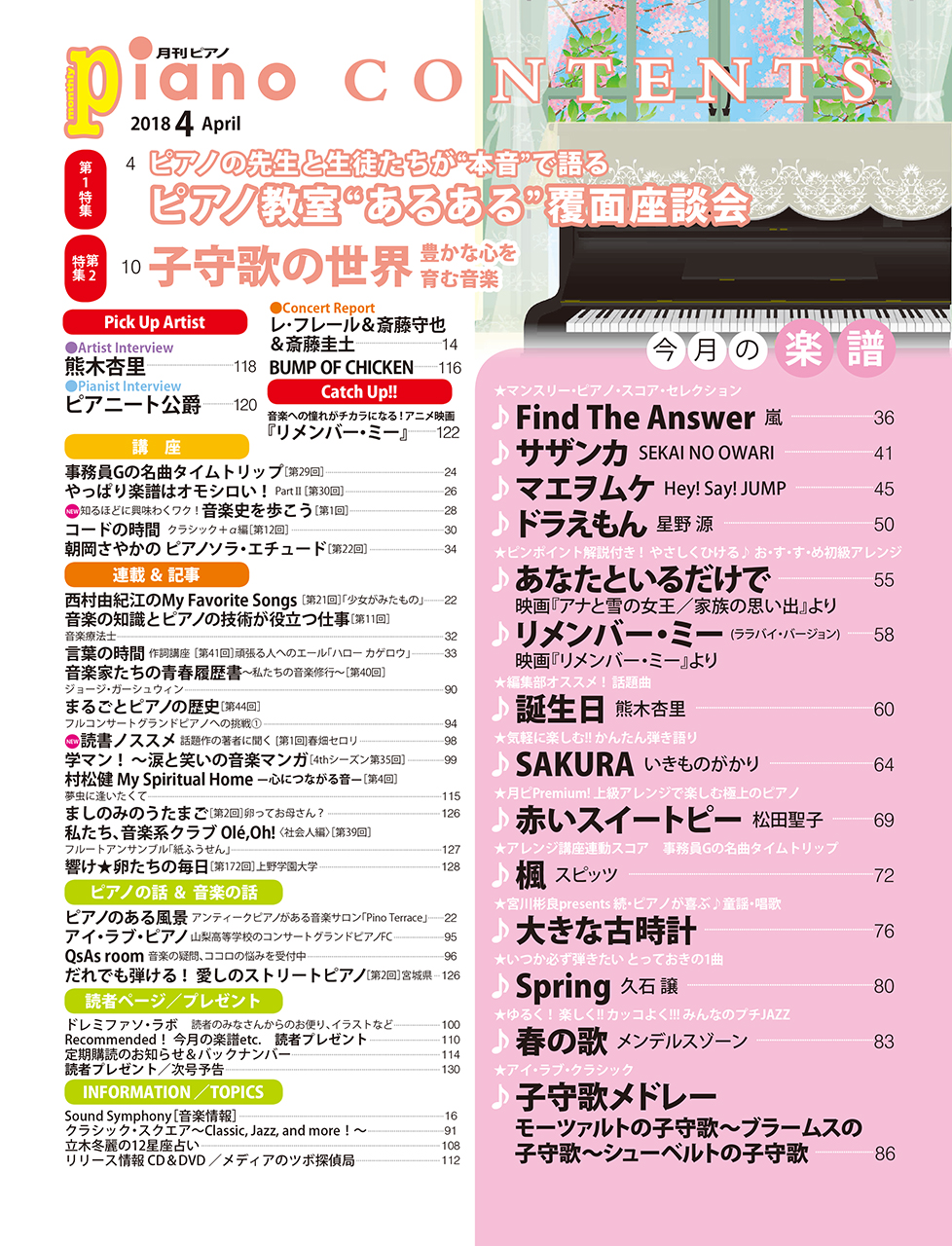 ヤマハ 月刊ピアノ 18年4月号 雑誌 ヤマハの楽譜出版