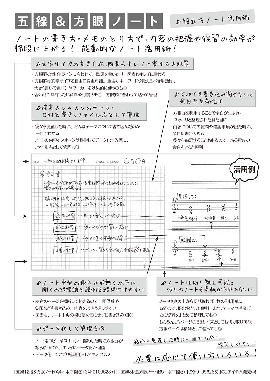 ヤマハ 五線8段 方眼ノート B5 水平開き 文具 五線ノート ヤマハの楽譜出版